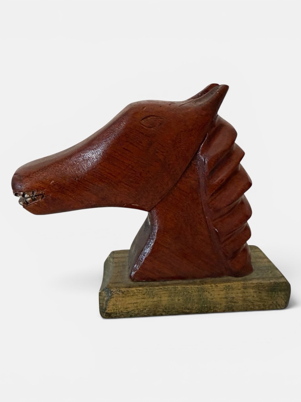 Vintage Hand-Carved Wooden Horse Head Sculpture | Rustic Equestrian Decor
